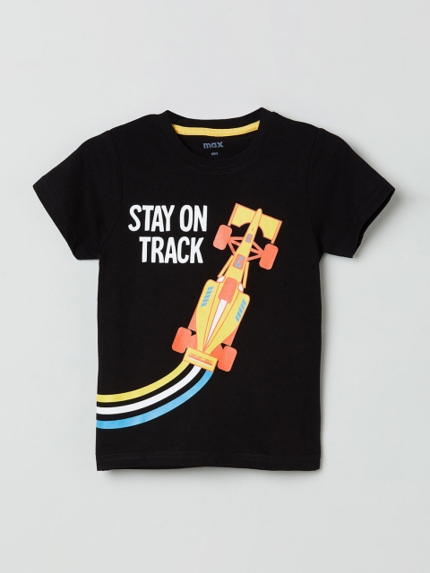 

max Boys Black Printed Round Neck T-shirt
