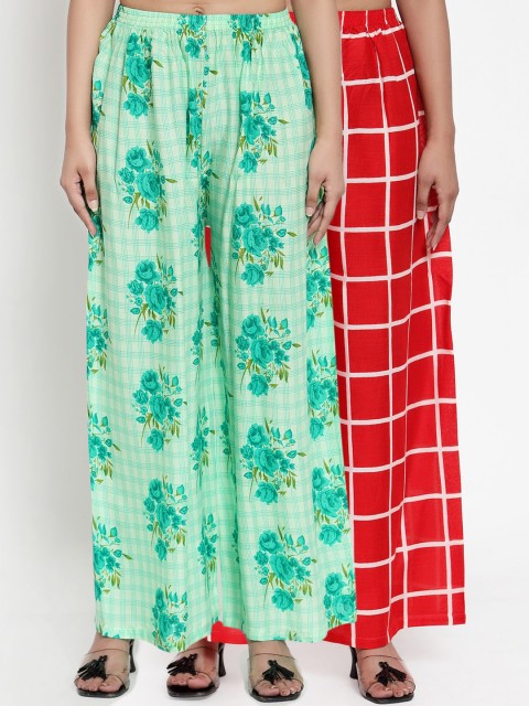 

NEUDIS Women Red & Green Set of 2 Checked Flared Palazzos