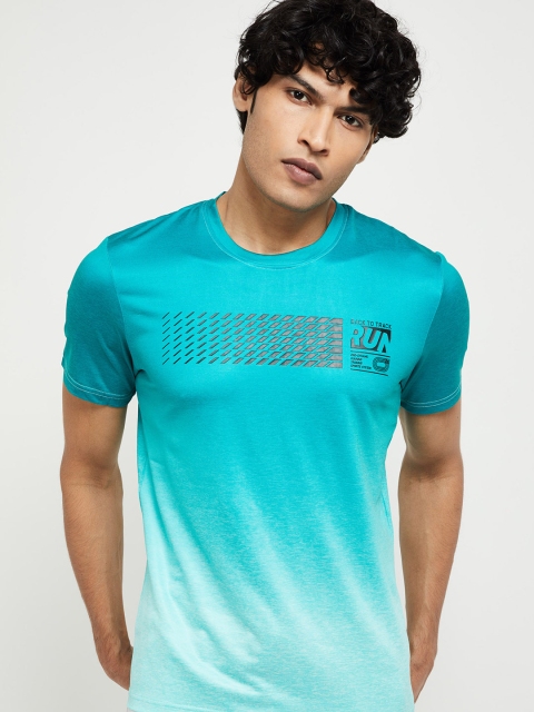 

max Men Blue Printed Round Neck T-shirt