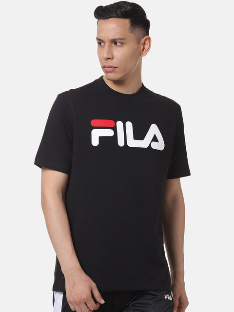 

FILA Men Black Brand Logo Printed Round Neck T-shirt