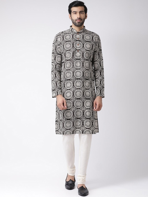 

Vartah Men Black & White Printed Kurta with Churidar