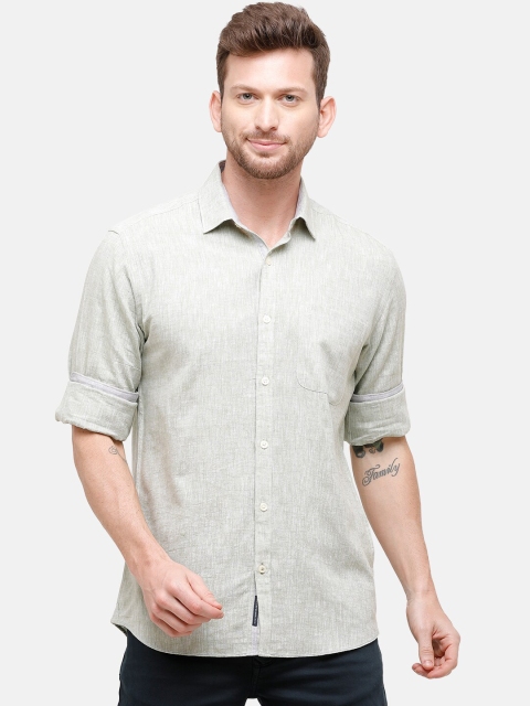

CAVALLO by Linen Club Men Cotton Linen Grey Regular Fit Solid Casual Shirt