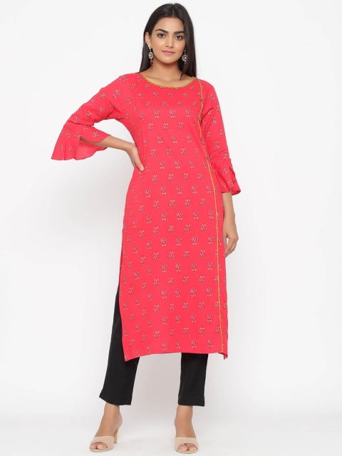 

WomenMagic Women Coral & Red Printed Straight Kurta