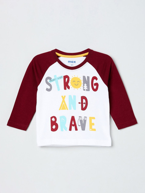 

max Boys White Printed V-Neck T-shirt