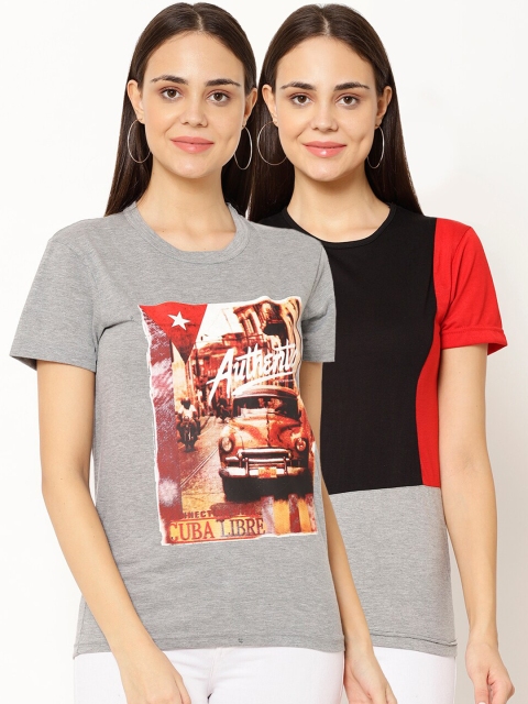

VIMAL JONNEY Women Pack of 2 Grey Printed Round Neck T-shirt