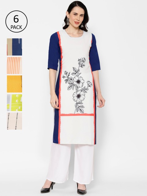 

7Threads Women Set Of 6 Multicoloured Printed Straight Kurta, Multi