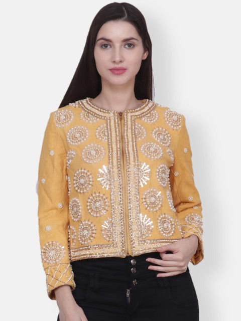 

Diwaah Women Yellow Hand Embellished Cotton Tailored Jacket