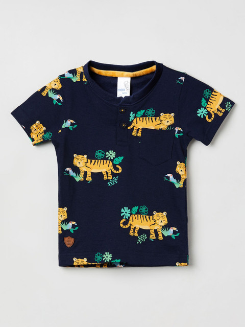 

max Boys Blue Printed Henley Neck T-shirt