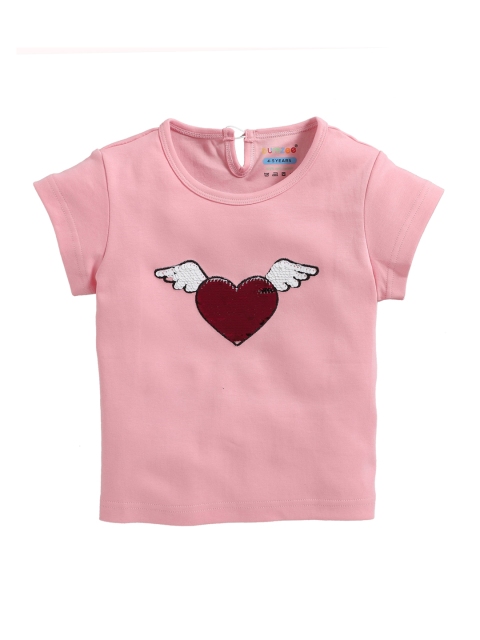 

BUMZEE Girls Pink Solid Reversible Sequin Round Neck T-shirt