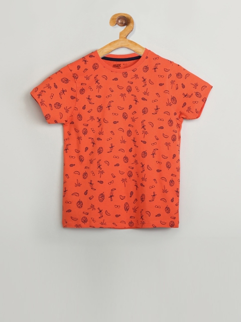 

max Boys Orange Printed Round Neck T-shirt