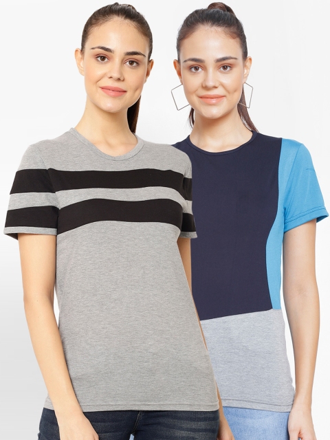 

VIMAL JONNEY Women Multicoloured Solid Round Neck T-shirt, Multi