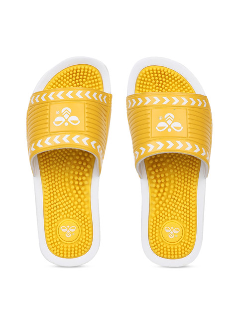 

hummel Unisex Yellow & White Printed Sliders