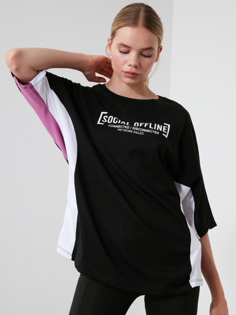 

TRENDYOL COLLECTION Women Black Printed Round Neck T-shirt