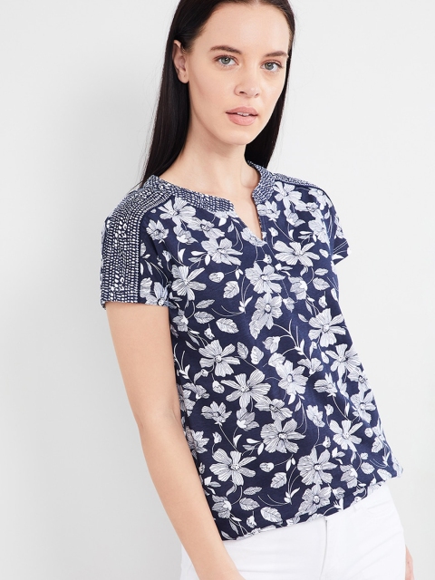 

max Women Navy Blue Printed Top