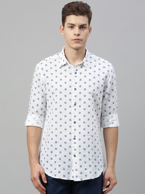 

RARE RABBIT Men White Tailored Fit Printed Casual Shirt
