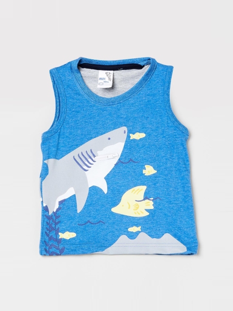 

max Boys Blue & Grey Graphic Print Round Neck T-shirt