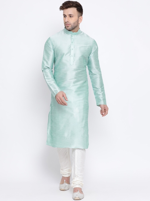 

NAMASKAR Men Blue & White Solid Kurta with Churidar