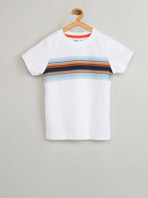 

max Boys White Striped Round Neck T-shirt