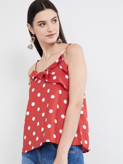 

max Women Red & Off-White Polka Dot Printed A-Line Top