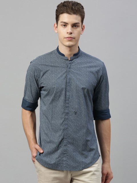 RARE RABBIT Men Navy Blue & White Tailored Fit Ditsy Floral Printed Casual Shirt