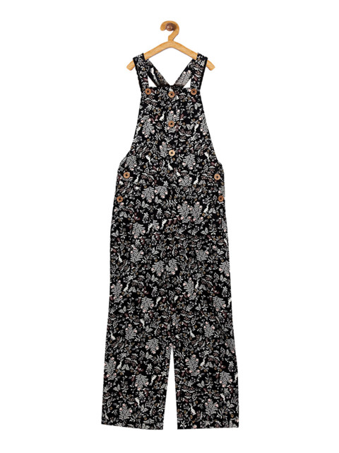 

Cherry Crumble Girls Black & White Printed Basic Jumpsuit