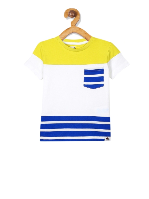 

Cherry Crumble Boys White and Yellow Colourblocked Round Neck T-shirt