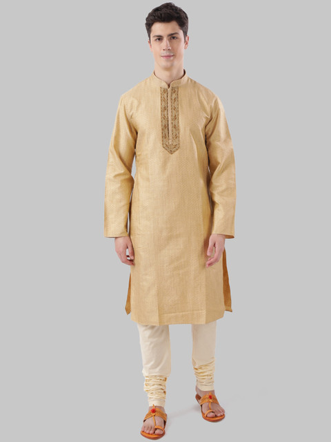 

Ethnix by Raymond Men Beige Woven Design Straight Kurta