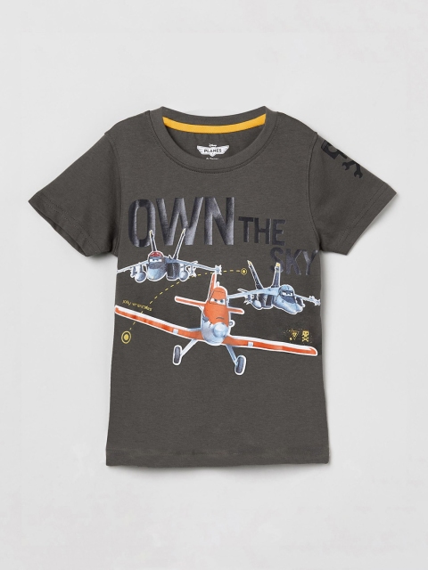 

max Boys Charcoal Grey & Blue Graphic Print Round Neck T-shirt