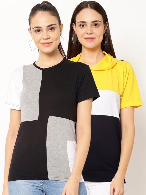

VIMAL JONNEY Women Multicoloured Set of 2 Colourblocked Round Neck T-shirt, Multi