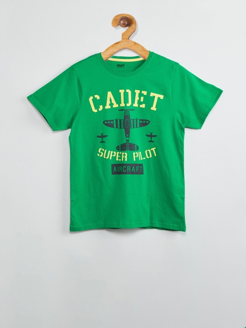 max Boys Green & Black Printed Round Neck T-shirt