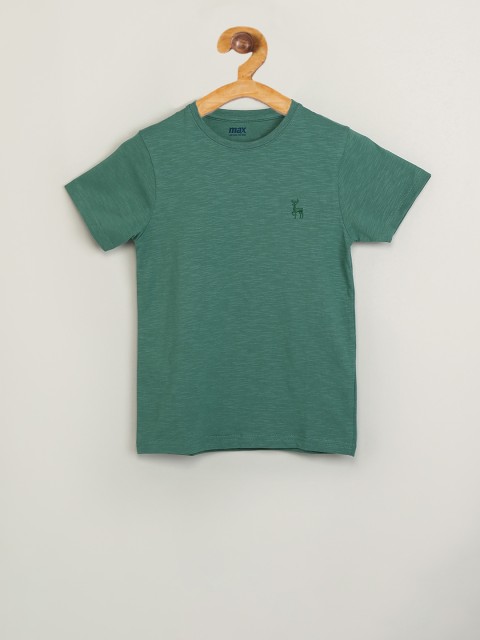 

max Boys Green Solid Round Neck T-shirt