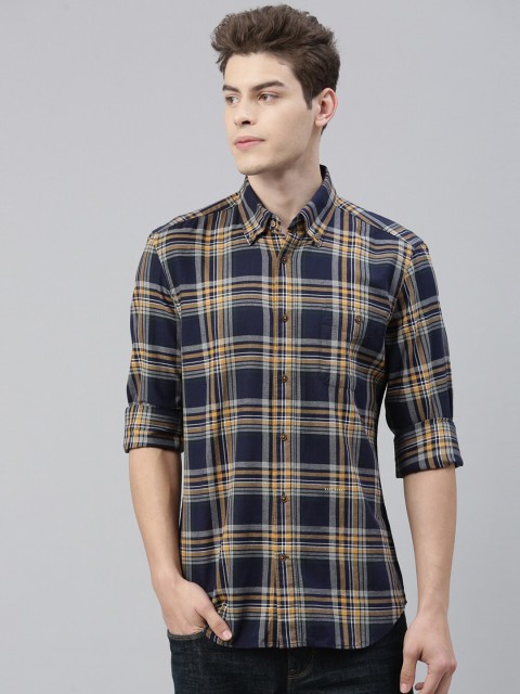 

RARE RABBIT Men Navy Blue Tailored Fit Checked Casual Shirt