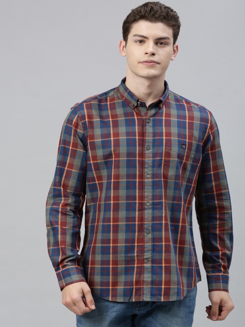 

RARE RABBIT Men Maroon Tailored Fit Checked Casual Shirt