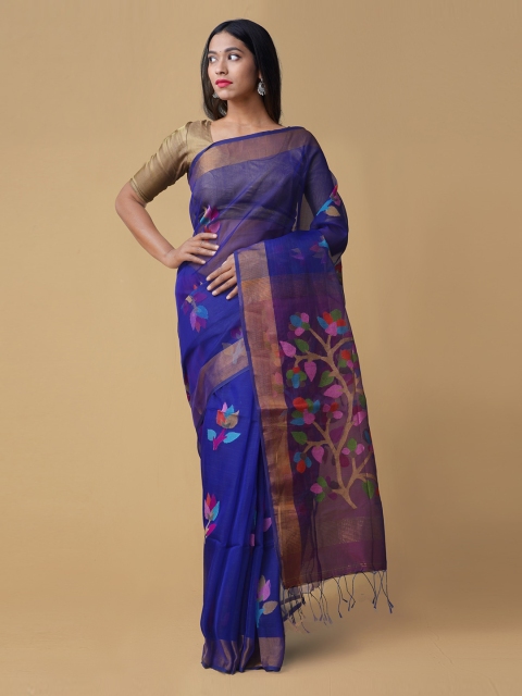 

Unnati Silks Women Blue & Pink Woven Design Pure Handloom Maheshwari Sico Saree