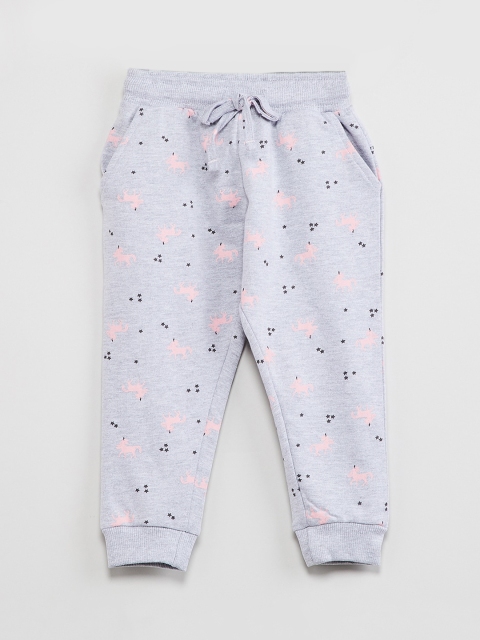 

max Girls Grey & Pink Printed Joggers