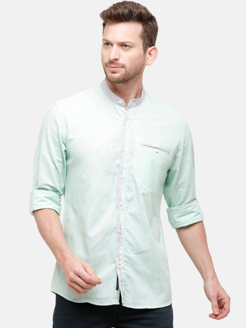 

CAVALLO by Linen Club Men Cotton Linen Blue Regular Fit Solid Casual Shirt