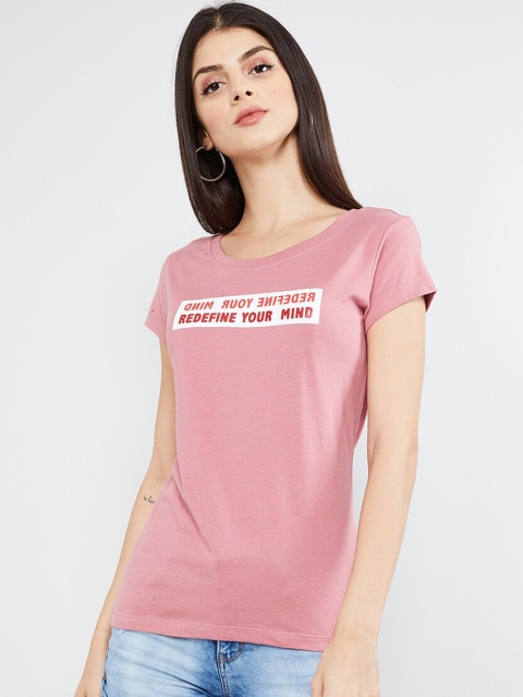 

max Women Pink Printed Round Neck T-shirt