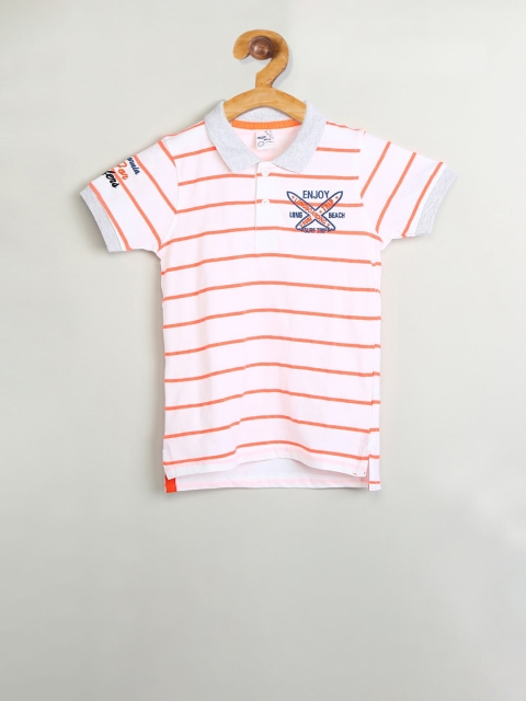 

max Boys White Striped Polo Collar T-shirt