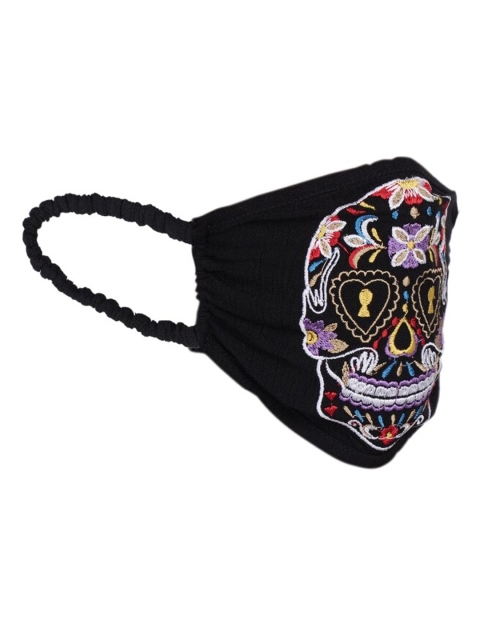 

DIVA WALK EXCLUSIVE Women Black & Purple Embroidered 2-Ply Reusable Cloth Mask