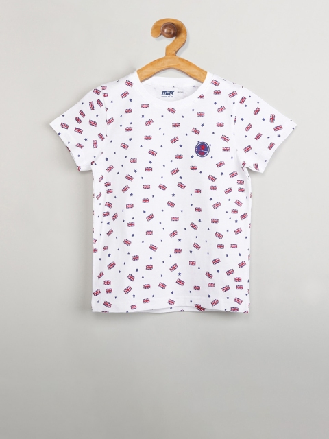 max Boys White & Blue Flag Print Round Neck T-shirt