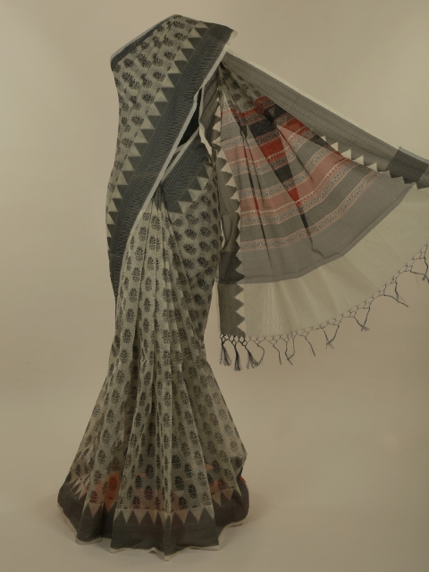 

Pothys Cream-Coloured & Green Supernet Woven Design Saree