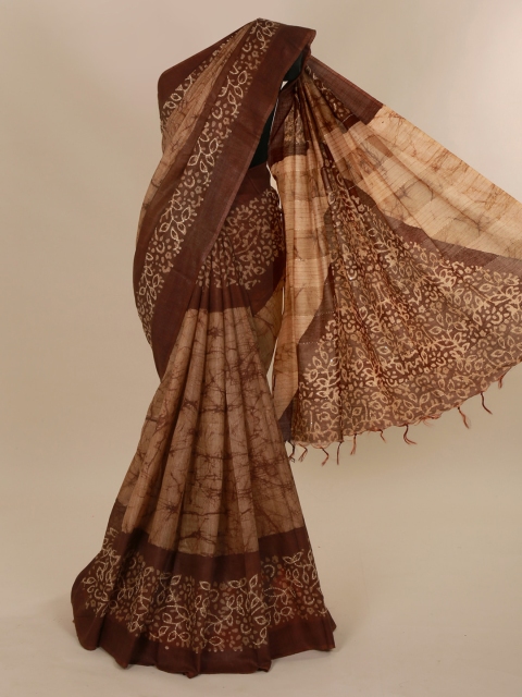 

Pothys Brown & Cream-Coloured Jute Silk Printed Saree