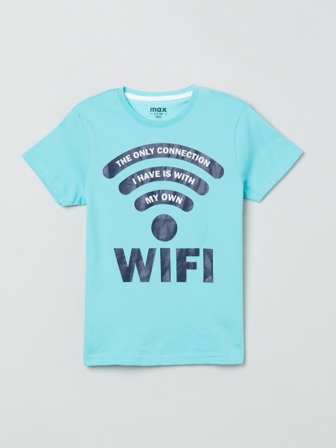 

max Boys Blue Printed Round Neck T-shirt