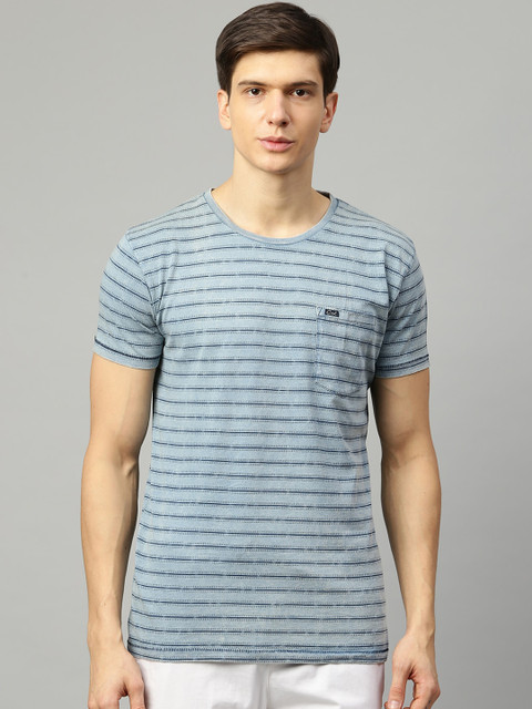 

LINDBERGH Men Blue Striped Round Neck T-shirt