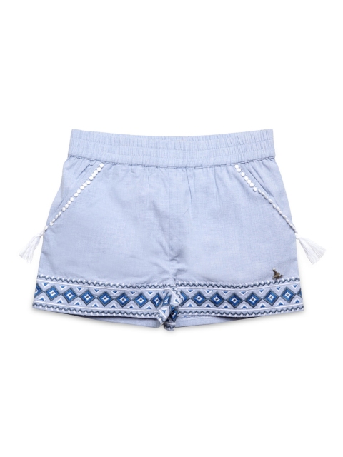 

Cherry Crumble Girls Blue Self Design Regular Fit Regular Shorts