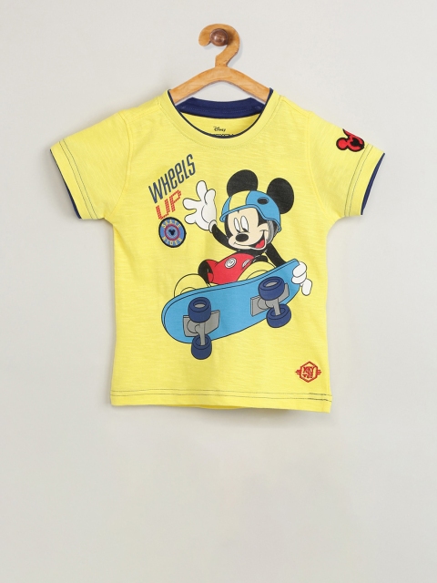 

max Boys Yellow Mickey Mouse Printed Round Neck T-shirt