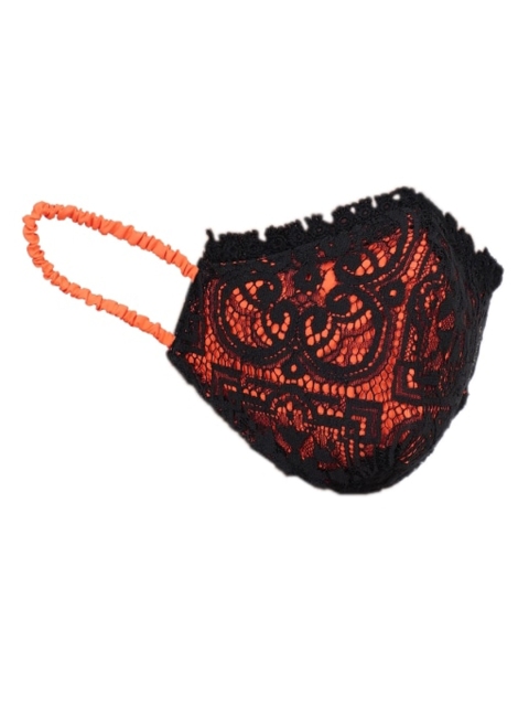 

DIVA WALK EXCLUSIVE Women Orange & Black 2-Ply Lace Outdoor Protective Face Mask