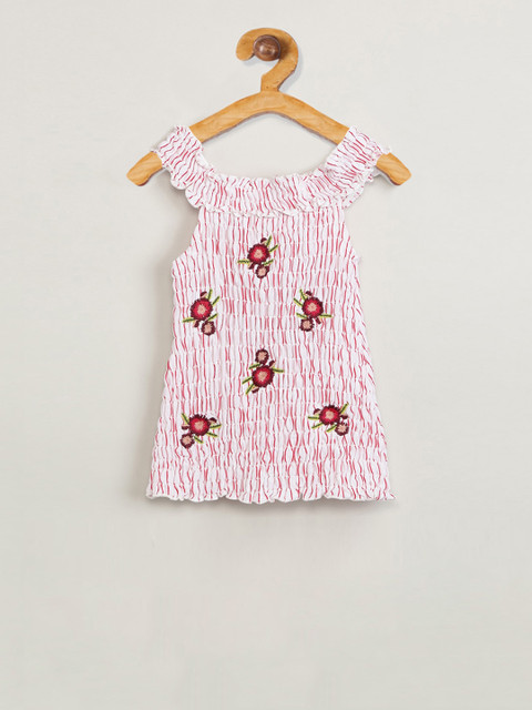 

max Girls Off-White Printed Round Neck T-shirt