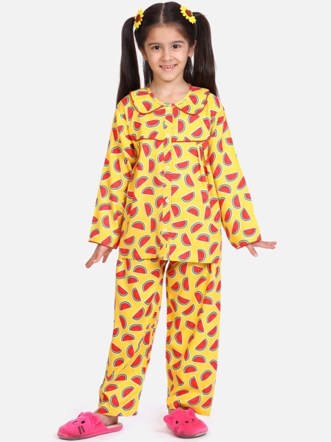 

BownBee Girls Yellow & Red Printed Night Suit