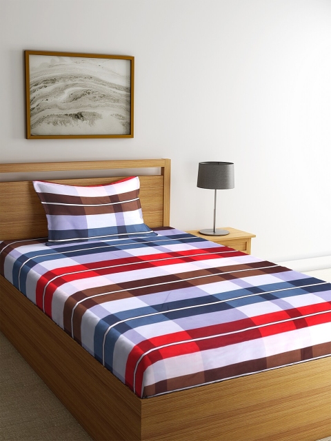 NEUDIS Multicoloured Striped 180 TC Polycotton 1 Single Bedsheet with 1 Pillow Cover, Multi